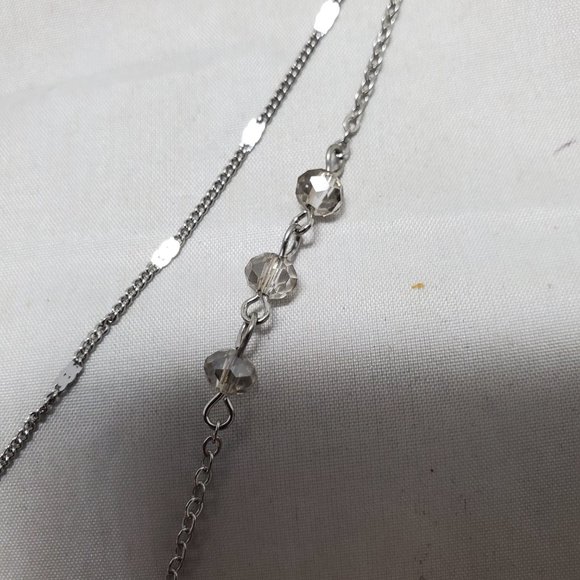 silver chain quartz crystal 3 row layered necklace - Picture 8 of 12